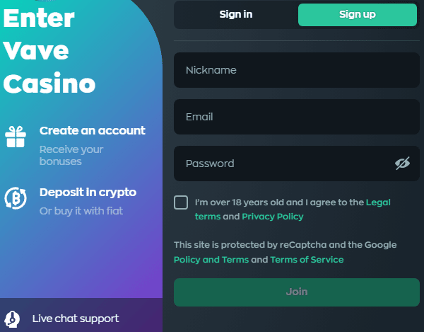 Vave Account Sign Up Process